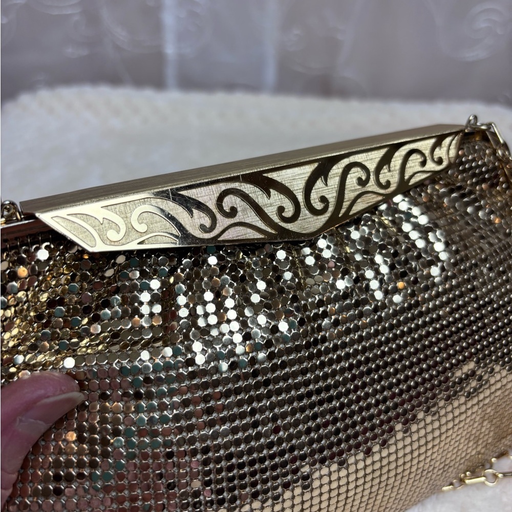 Whiting & Davis Gold Metal Mesh Crossbody Bag - Picture 11 of 14